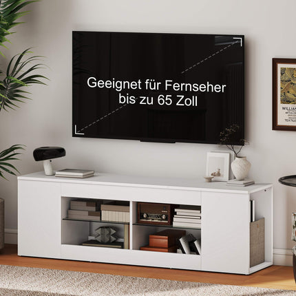 TV statīvs ar 6 plauktiem, 2 stikla plauktiem, 140 cm, balts