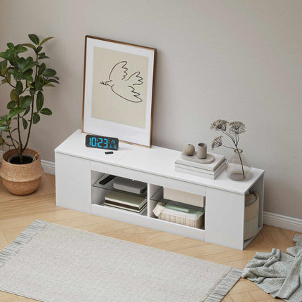 TV statīvs ar 6 plauktiem, 2 stikla plauktiem, 140 cm, balts