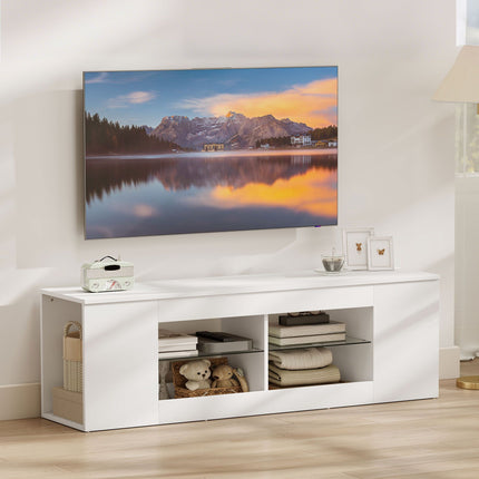 TV statīvs ar 6 plauktiem, 2 stikla plauktiem, 140 cm, balts