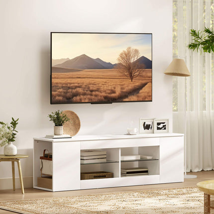 TV statīvs ar 6 plauktiem, 2 stikla plauktiem, 140 cm, balts