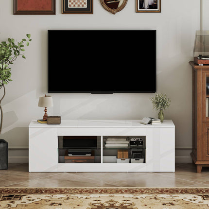 TV statīvs ar 6 plauktiem, 2 stikla plauktiem, 140 cm, balts