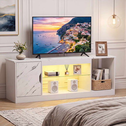 TV statīvs ar LED apgaismojumu un regulējamu plauktu 65 collu televizoriem