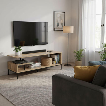 TV statīvs ar atvērtiem plauktiem 55 collu ekrāniem