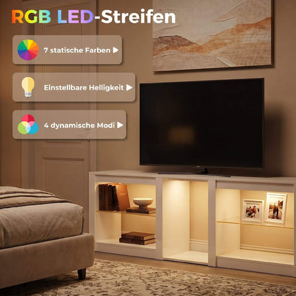 TV statīvs ar RGB LED gaismām, spīdīgi balts, 160 cm