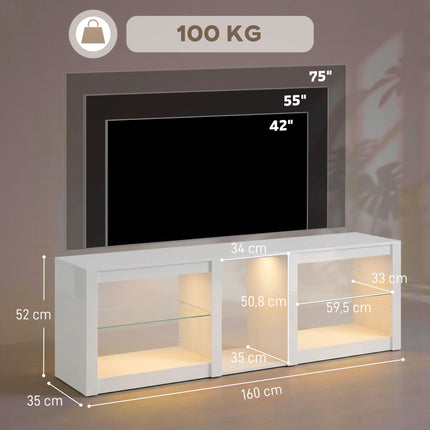 TV statīvs ar RGB LED gaismām, spīdīgi balts, 160 cm