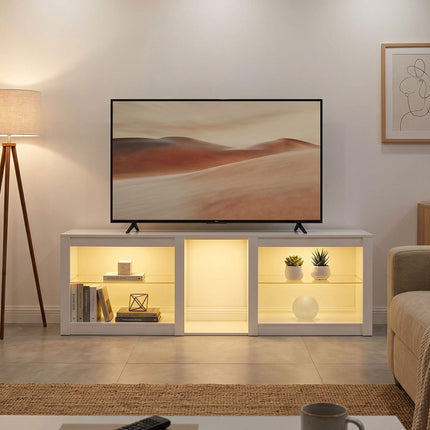 TV statīvs ar RGB LED gaismām, spīdīgi balts, 160 cm