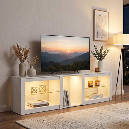 TV statīvs ar RGB LED gaismām, spīdīgi balts, 160 cm