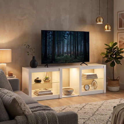 TV statīvs ar RGB LED gaismām, spīdīgi balts, 160 cm