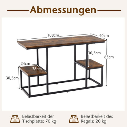 TV konsoles galdiņš 50 collu televizoriem, industriāla multivides konsole ar atvērtiem plauktiem, 108 x 40 x 65 cm, rustikāli brūns