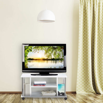 TV galdiņš baltā krāsā ar riteņiem