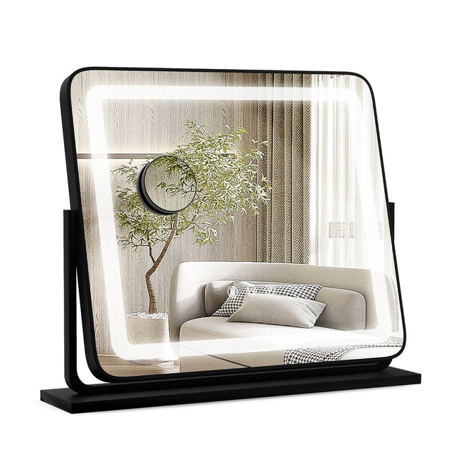 Galda LED apgaismotais kosmētikas spogulis ar gaismām, 56 x 12 x 48 cm, melns