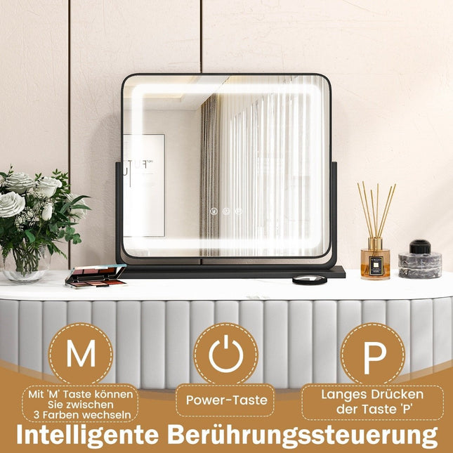 Galda LED apgaismotais kosmētikas spogulis ar gaismām, 56 x 12 x 48 cm, melns