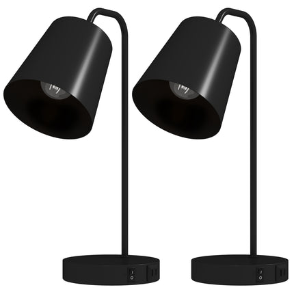 Galda lampu komplekts, 2 gab., melns tērauds, USB-A/USB-C, E27