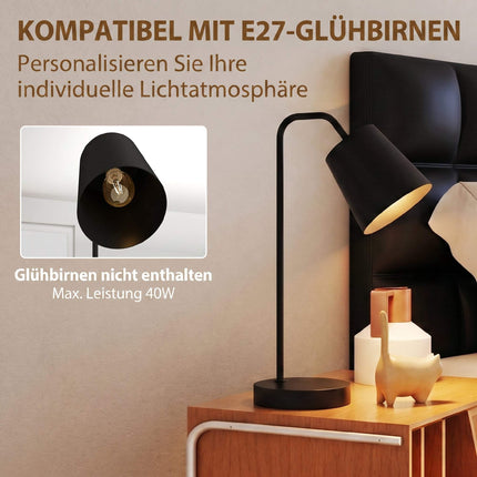 Galda lampu komplekts, 2 gab., melns tērauds, USB-A/USB-C, E27
