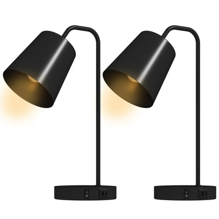 Galda lampu komplekts, 2 gab., melns tērauds, USB-A/USB-C, E27