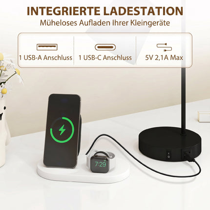 Galda lampu komplekts, 2 gab., melns tērauds, USB-A/USB-C, E27