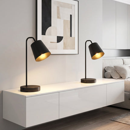 Galda lampu komplekts, 2 gab., melns tērauds, USB-A/USB-C, E27