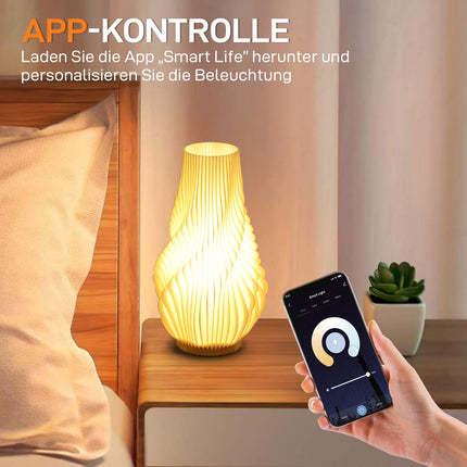 Galda lampa, vieda LED galda lampa ar 3D drukātu ziedam līdzīgu abažūru, lietotnes/balss vadība, mūzikas sinhronizācija, regulējama naktslampiņa ar Alexa un Google Assistant, balta