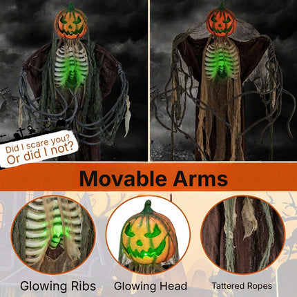 Talking Ghost Pumpkin Animatronic with Glowing Ribs, Moving Head, 6 Feet