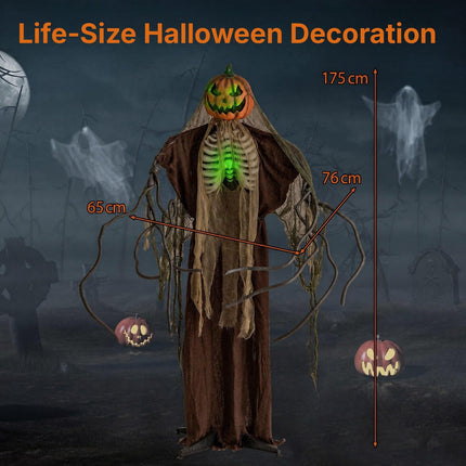 Talking Ghost Pumpkin Animatronic with Glowing Ribs, Moving Head, 6 Feet