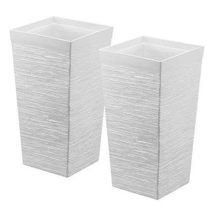 Tall Tapered Planters Set of 2, 580 mm, White Plastic, With Casters