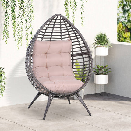 Raised tear-eyed rattan garden chair with cushion, steel grey