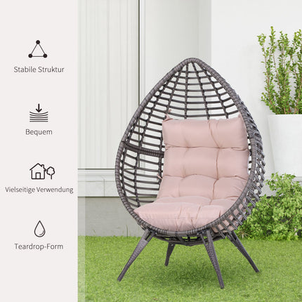 Raised tear-eyed rattan garden chair with cushion, steel grey
