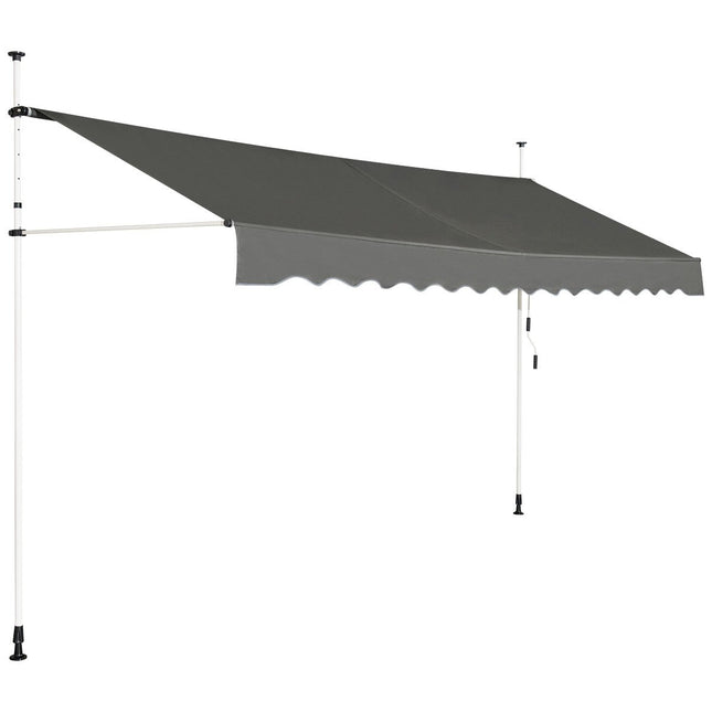 Teleskopiska markīze, saules aizsardzība, pagarināma nojume, saules aizsardzība, UV starojumu atgrūdoša, ūdensnecaurlaidīga, 395 cm plata, pelēka