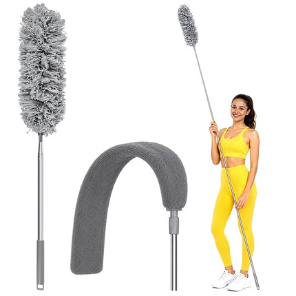 Telescopic Dusting Brush 80-250 cm with 2 Microfibre Heads, 4-in-1, Grey