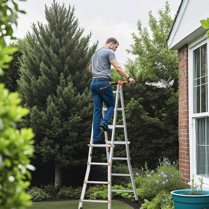 Telescoping A-Frame Ladder, 15.5 ft Aluminum, 330 lb