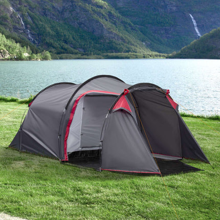 Telts 2-3 personām 190T tuneļa telts kempinga telts ar mietiņiem, stiklšķiedras poliesters, pelēka 426 x 206 x 154 cm