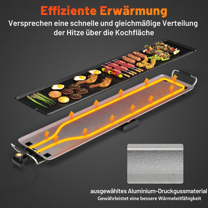 Teppanjaki grils 1800 W, nepiedegošs pārklājums, regulējama temperatūra, 100 cm