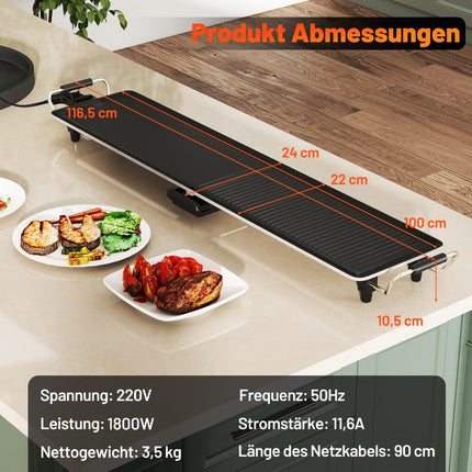 Teppanjaki grils 1800 W, nepiedegošs pārklājums, regulējama temperatūra, 100 cm