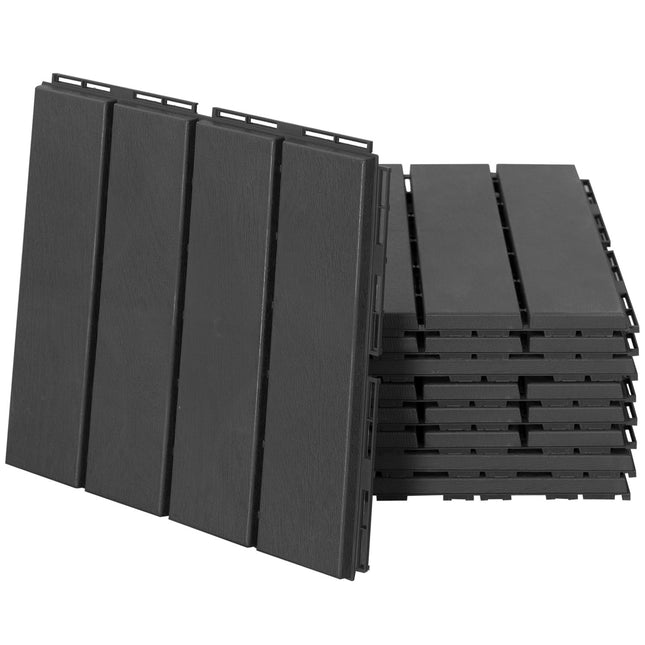 Terases Flīžu Komplekts, 9 Gab. Balkona Flīžu Komplekts, Klikšķināmas Flīzes Terasei Un Dārzam, Plastmasas, Melnas, 30X30Cm