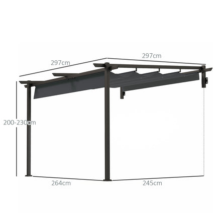 Terases jumta pergola aptuveni 3x3m terases jumta segums, dārza paviljons izgatavots no alumīnija, stiprinājums pie sienas, dārza paviljons ar regulējamu jumtu, saules aizsardzība terasei un dārzam, tumši pelēka