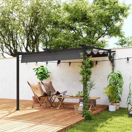 Terases jumta pergola aptuveni 3x3m terases jumta segums, dārza paviljons izgatavots no alumīnija, stiprinājums pie sienas, dārza paviljons ar regulējamu jumtu, saules aizsardzība terasei un dārzam, tumši pelēka