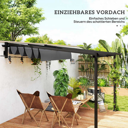 Terases jumta pergola aptuveni 3x3m terases jumta segums, dārza paviljons izgatavots no alumīnija, stiprinājums pie sienas, dārza paviljons ar regulējamu jumtu, saules aizsardzība terasei un dārzam, tumši pelēka