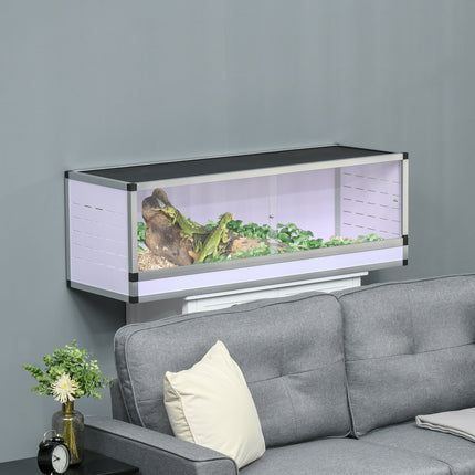 Terārija rāpuļu vairošanās kaste rāpuļiem, abiniekiem un zirnekļveidīgajiem, izgatavota no alumīnija, balta + sudraba + melna, 120 x 40 x 40 cm