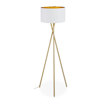 Trīs kāju grīdas lampa baltā un zelta krāsā