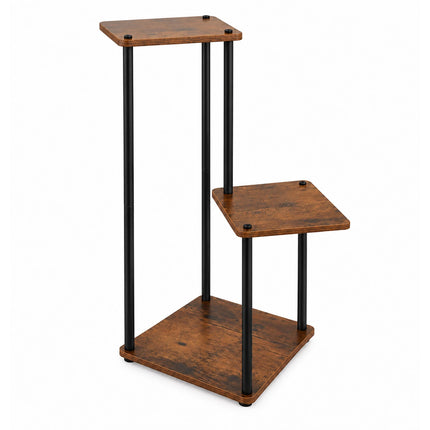 Tiered Plant Stand with 3 Square Shelves, Iron and MDF – 78 cm, Dark Brown