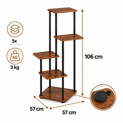 Tiered Plant Stand with 5 Square Shelves, Iron and MDF – 106 cm, Dark Brown