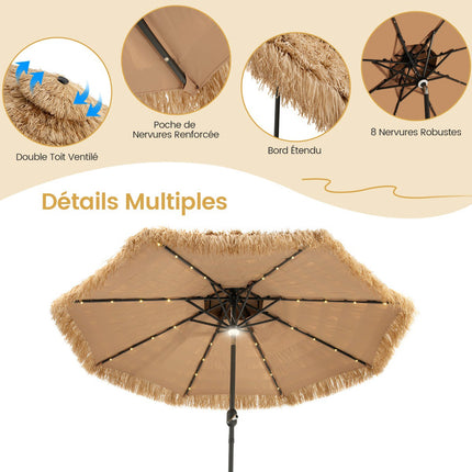 Tiki terases saulessargs 270 cm, saules enerģijas LED, slīpums