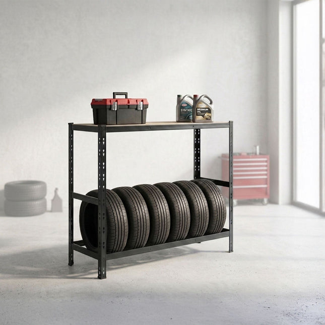 Riepu statīvs ar regulējamiem plauktiem, tērauda garāžas uzglabāšanai