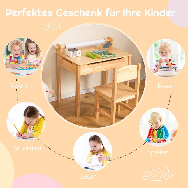 Mazuļu aktivitāšu galds ar krēslu, papīra ruļļa turētāju