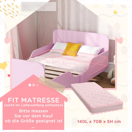 Bērnu gultas rāmis ar aizsargmargu, rozā MDF, 3-8 gadu vecumam