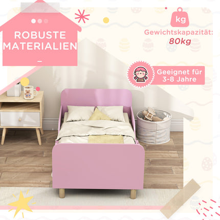 Bērnu gultas rāmis ar aizsargmargu, rozā MDF, 3-8 gadu vecumam