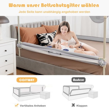Bērnu gultas margas, regulējams augstums, 175 cm, pelēkas