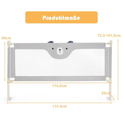Bērnu gultas margas, regulējams augstums, 175 cm, pelēkas