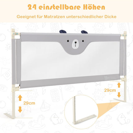 Bērnu gultas margas, regulējams augstums, 175 cm, pelēkas