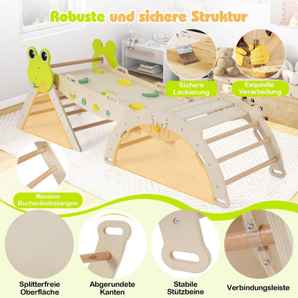 Kāpšanas komplekts mazulim ar slidkalniņu, arku un rampu - dabīgs koks